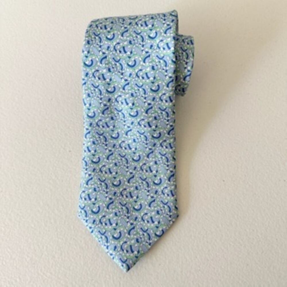VINEYARD VINES Kentucky Derby Neck Tie Mens Light Blue Horseshoe Silk Formal